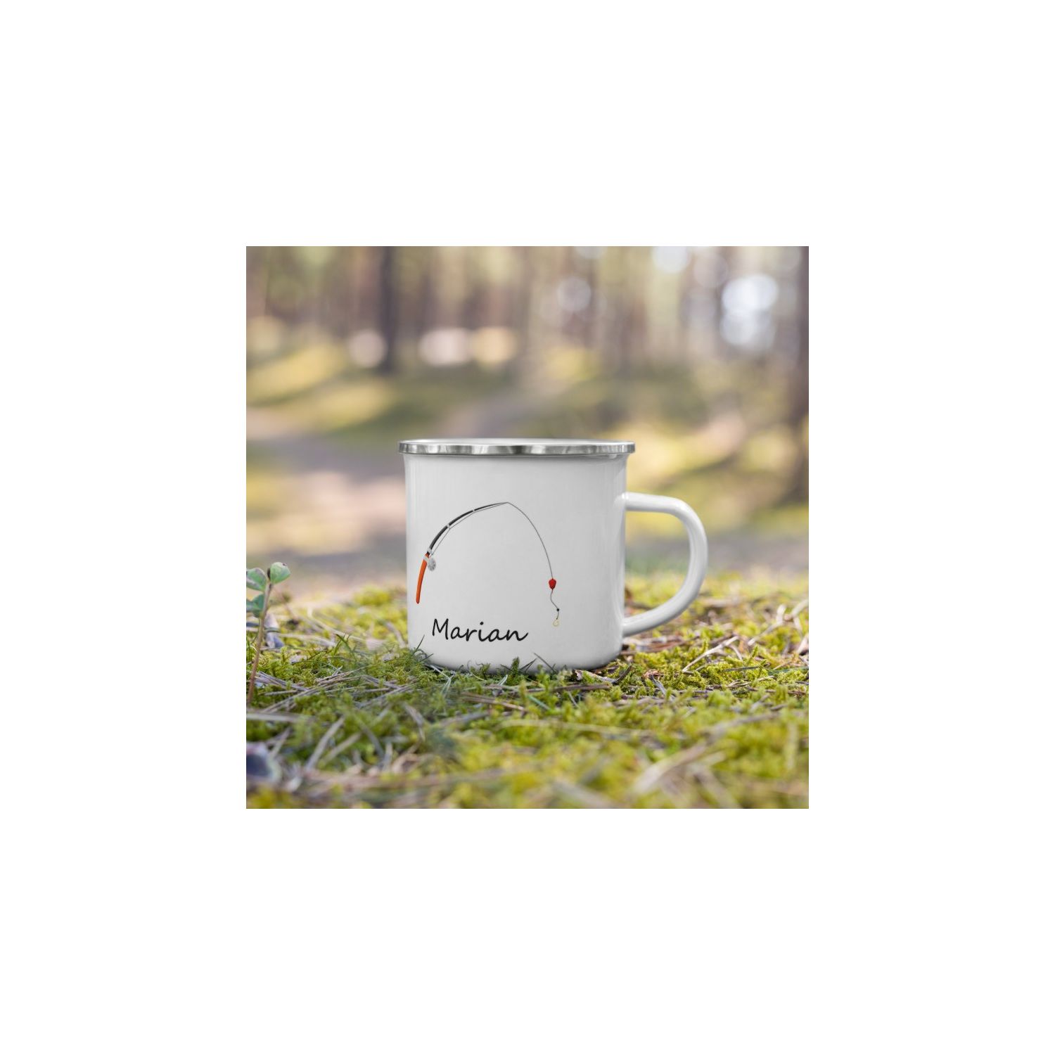 Cana metalica emailata pescar si nume