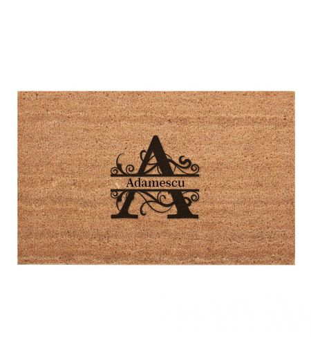 Covor intrare personalizat cu initiala A si nume