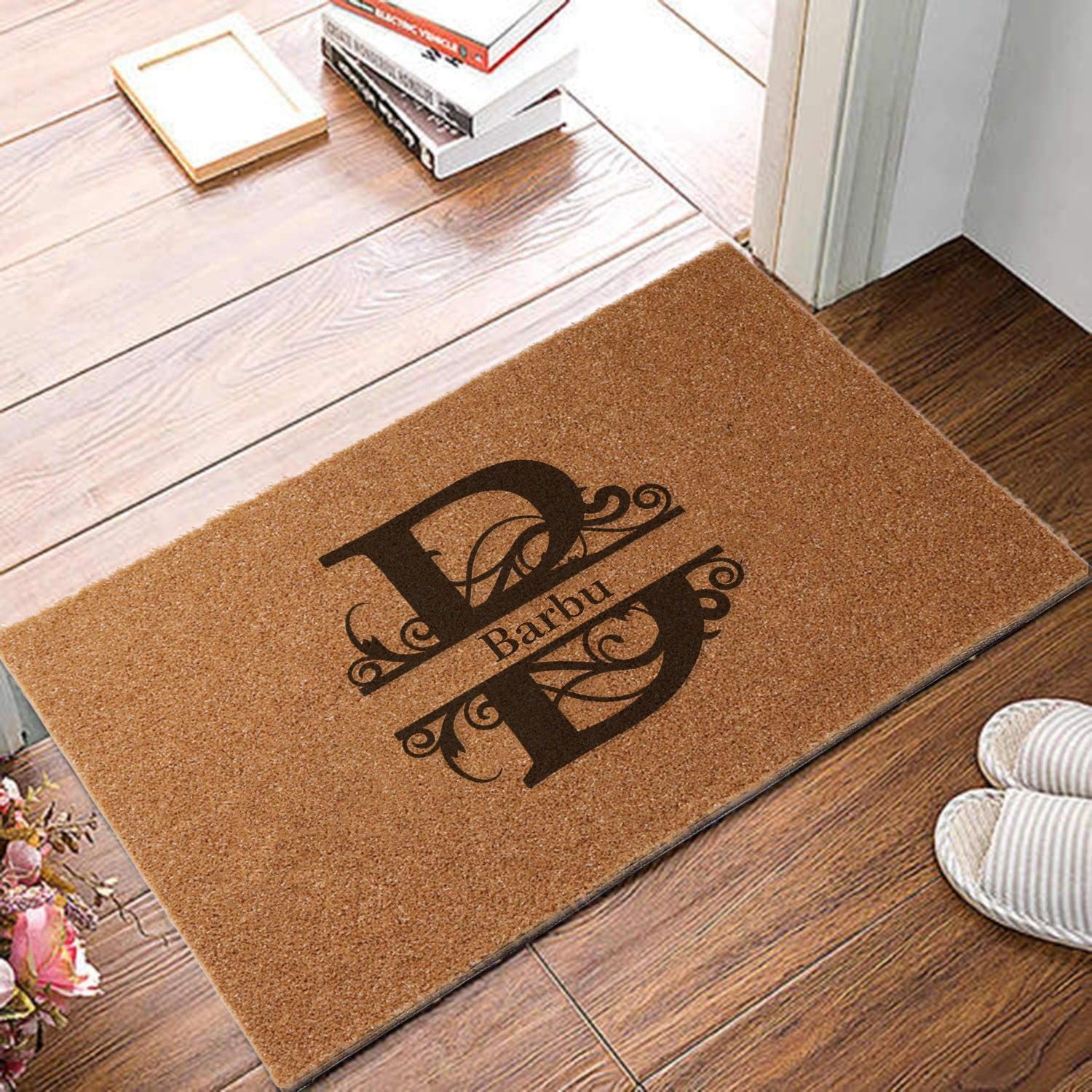 Covor intrare personalizat cu initiala B si nume