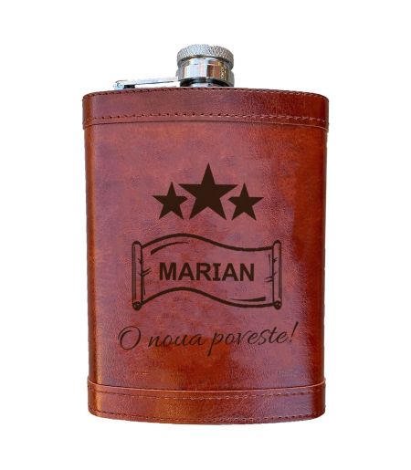 Sticla de buzunar personalizata cu nume si 3 stele