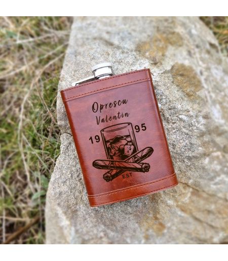 Sticla de buzunar personalizata whieskey cigar