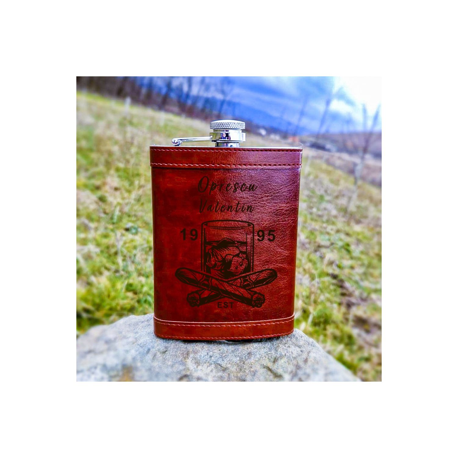 Sticla de buzunar personalizata whieskey cigar